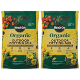 Miracle-Gro Organic Outdoor Potting Mix bag label showing product features
