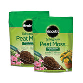 Miracle-Gro Sphagnum Peat Moss bag front view highlighting moisture retention for healthy roots.