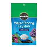 Miracle-Gro Water Storing Crystals bottle front showing easy moisture management for plants
