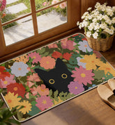 Miss Adola Black Cat with Flower Spring Door Mat greets guests at the front door