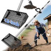 Mittimiya 2-in-1 scooper and rake assembled for coop cleanup.