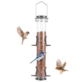 MIXXIDEA 1PK Metal Bird Feeder with six ports viewed outdoors for backyard birds