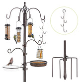 MIXXIDEA bird feeder station with six hooks in a lush garden for diverse feeding.