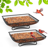 MIXXIDEA ground bird feeder tray front view showcases durable 11x11 mesh platform for seed feeding
