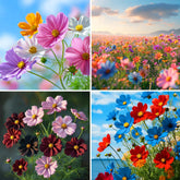 Mixrug mixed cosmos seeds pack showing diverse blooms for vibrant garden color