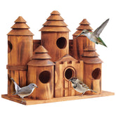 MIXUMON castle-style bird house exterior with eight rooms for inviting multiple small birds.
