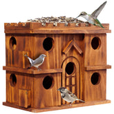 MIXUMON wooden bird houses outside with 9-room design for safe, spacious nesting.