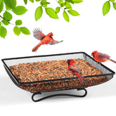 MIXXIDEA ground bird feeder tray with steel mesh for dry seeds and steady feeding.