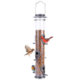 MIXXIDEA metal 6-port bird feeder with transparent tube attracts multiple birds in your garden