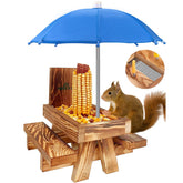 MIXXIDEA Squirrel Feeder picnic table with umbrella shields rain and attracts wildlife.