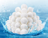 MJZ pool filter balls packaging shows eco-friendly filtration solution for pools