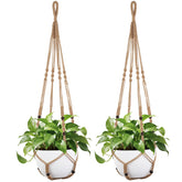 Mkono 43-inch macrame plant hanger with wood beads for a 12-inch pot, stylish indoor outdoor display.