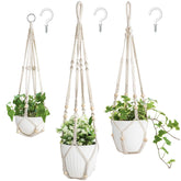 Mkono ivory macrame hanger, 35-inch, sturdy indoor plant display with beads