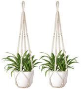 Mkono macrame plant hanger ivory with wood beads, ideal for large planters.