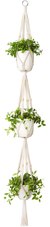 Mkono macrame plant hanger top view highlights elegant craftsmanship and space-saving design.