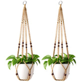Mkono macrame plant hanger with wood beads, 35-inch length, ideal for indoor plant display.