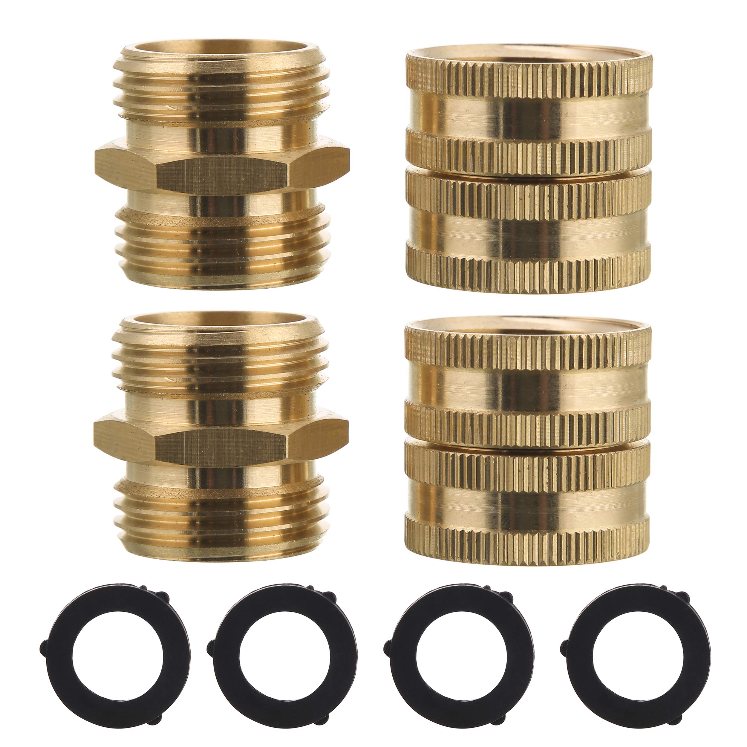 M MINGLE brass garden hose adapter with double-male threads for secure hose linking.