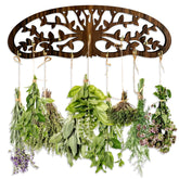 MOASIOP herb drying rack on wall with tree design holding 11 bouquets for tidy drying