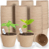 ModaSin 132-pack organic peat pots with drainage holes promote healthy seedling growth.