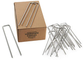 Modern Grower stainless steel landscape staples 6-inch focus, rust resistance for secure soil anchoring.