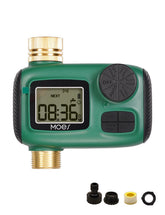 MOES sprinkler timer with brass inlet and outlet for durable outdoor irrigation.