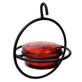Monarch Abode hanging hummingbird feeder with glass red bowl and perch, ideal for garden birdwatching.
