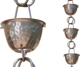 Monarch Rain Chains aluminum hammered cups in pewter guide rainwater with a stylish cascade.