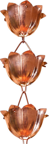 Monarch Rain Chains pure copper lotus cups for an elegant water cascade