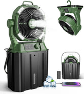 Monisen misting fan on outdoor patio provides refreshing cooling for sunny gatherings.