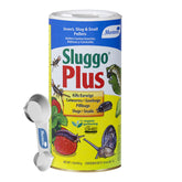 Monterey Sluggo Plus bottle with measuring spoon for precise organic pest control in gardens.