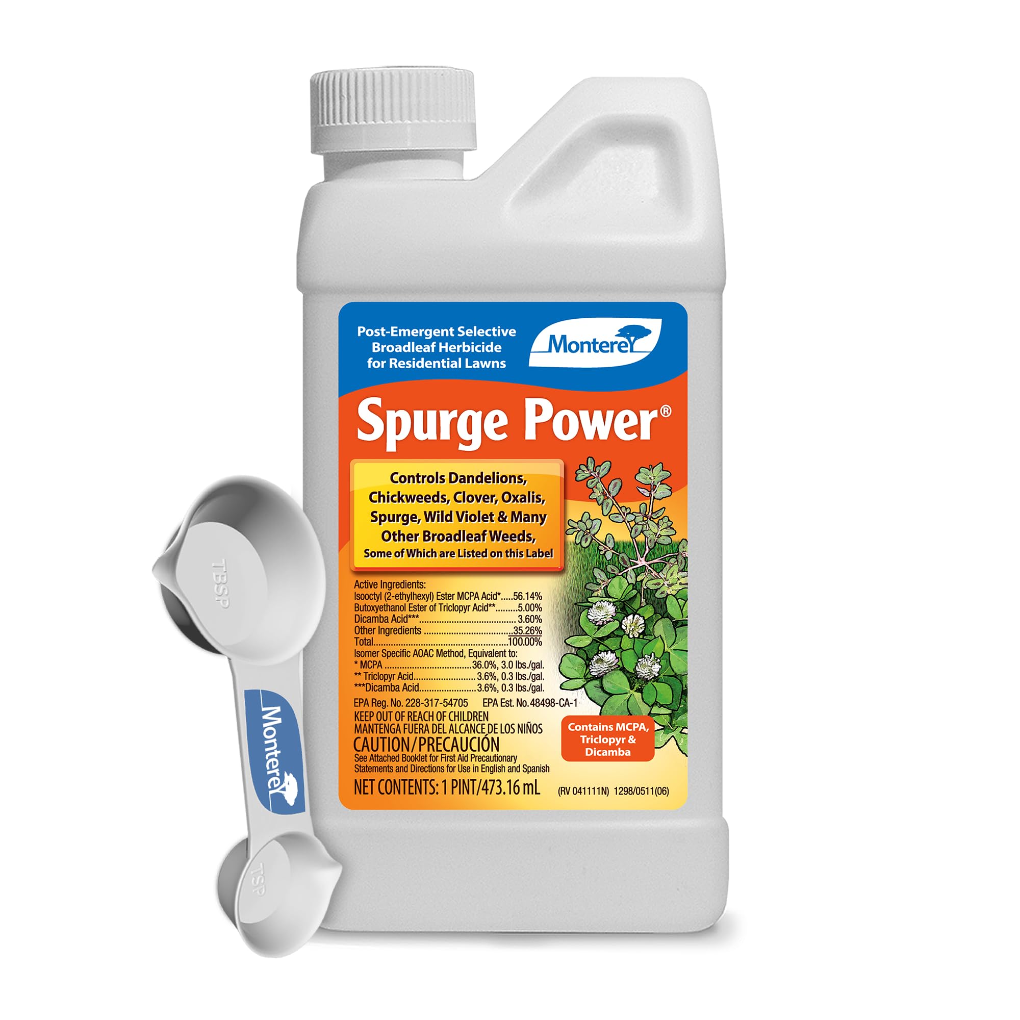 Monterey Spurge Power bundle with measuring spoon for precise lawn treatment.
