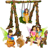 Mood Lab Fairy Garden swing set—six-piece outdoor decor for whimsical charm.