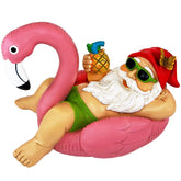 Mood Lab garden gnome on flamingo in sunny garden; outdoor charm increases curb appeal.