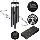 Mooncraftlogy sympathy wind chimes front view with engraved verse and Tree of Life motif