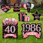 MOORAY rose gold 40th birthday yard sign with stakes for outdoor decorating