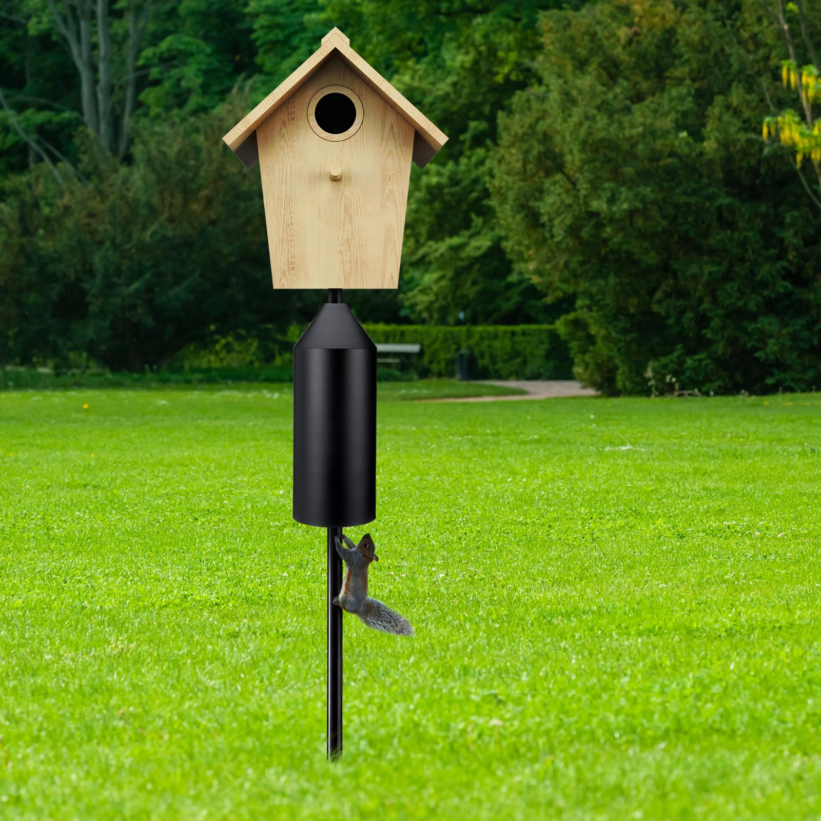MorningRo squirrel baffle installation on a feeder pole protects birds from intruders