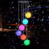 MortTime LED solar crystal ball wind chime with color-changing lights for outdoor ambiance.