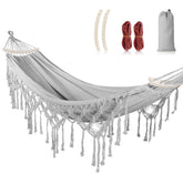 MOSFiATA backyard hammock with tassels gray for bohemian outdoor lounging.