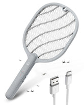 Mosiller electric fly swatter front view showing compact power for indoor and outdoor use