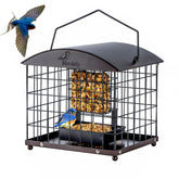 Mosloly caged suet feeder front view with copper finish and dual capacity for birds