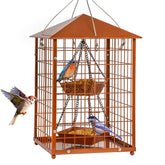 Mosloly Mealworms Bird Feeder with metal cage deters larger birds and squirrels.