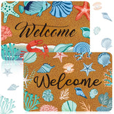 Moucuny coastal coir door mat with marine pattern for durable dirt trapping.