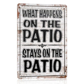MountWolf What Happens On The Patio Stay On The Patio metal sign for durable outdoor decor