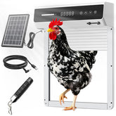 Mowei automatic chicken coop door front view with weatherproof aluminum housing.