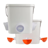 Mozoba automatic chicken feeder and waterer set mounted in coop for clean, efficient feeding.