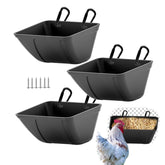 Mozoba hanging feeder trough on fence for clean poultry feeding