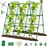 MQHUAYU 51x53 trellis frame provides sturdy A-frame support for cucumber vines.