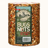Mr. Bird Bugs & Fruit cylinder 6-inch block attracting diverse backyard birds.