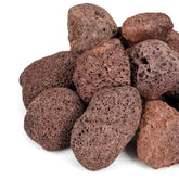 Mr. Fireglass lava rock granules in red for fire pits enhance flame dispersion.