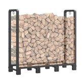 Mr IRONSTONE 4ft firewood rack assembled on patio for easy access to logs
